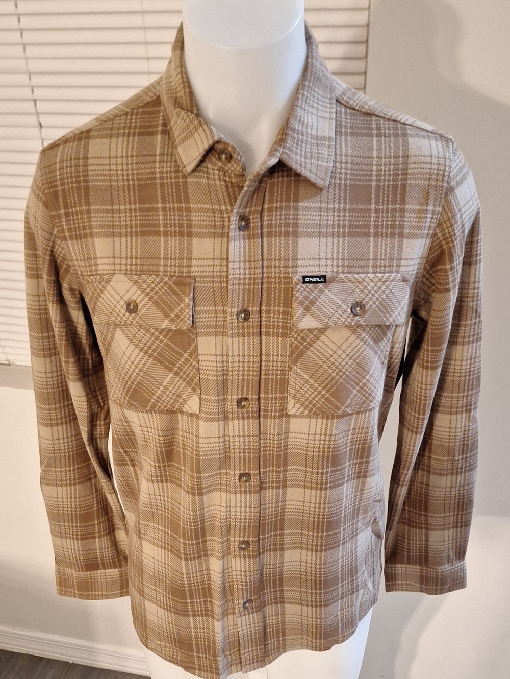 O'Neill Men's Tan and Cream Plaid Shirt Jacket